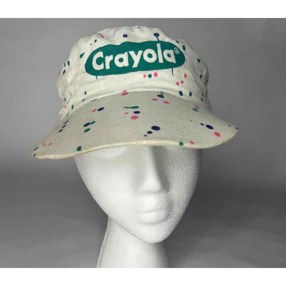 Vintage 90s Crayola White Paint Splatter Hat Cap